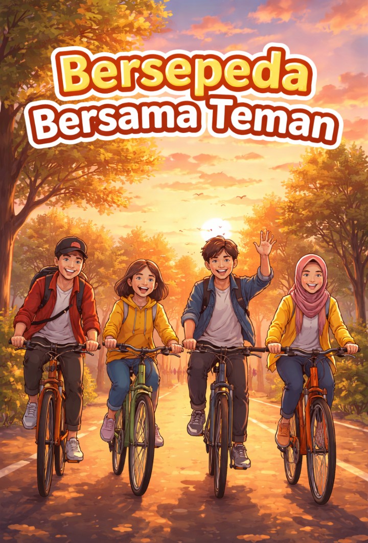Cover Bersepeda Bersama Teman-teman di sore hari